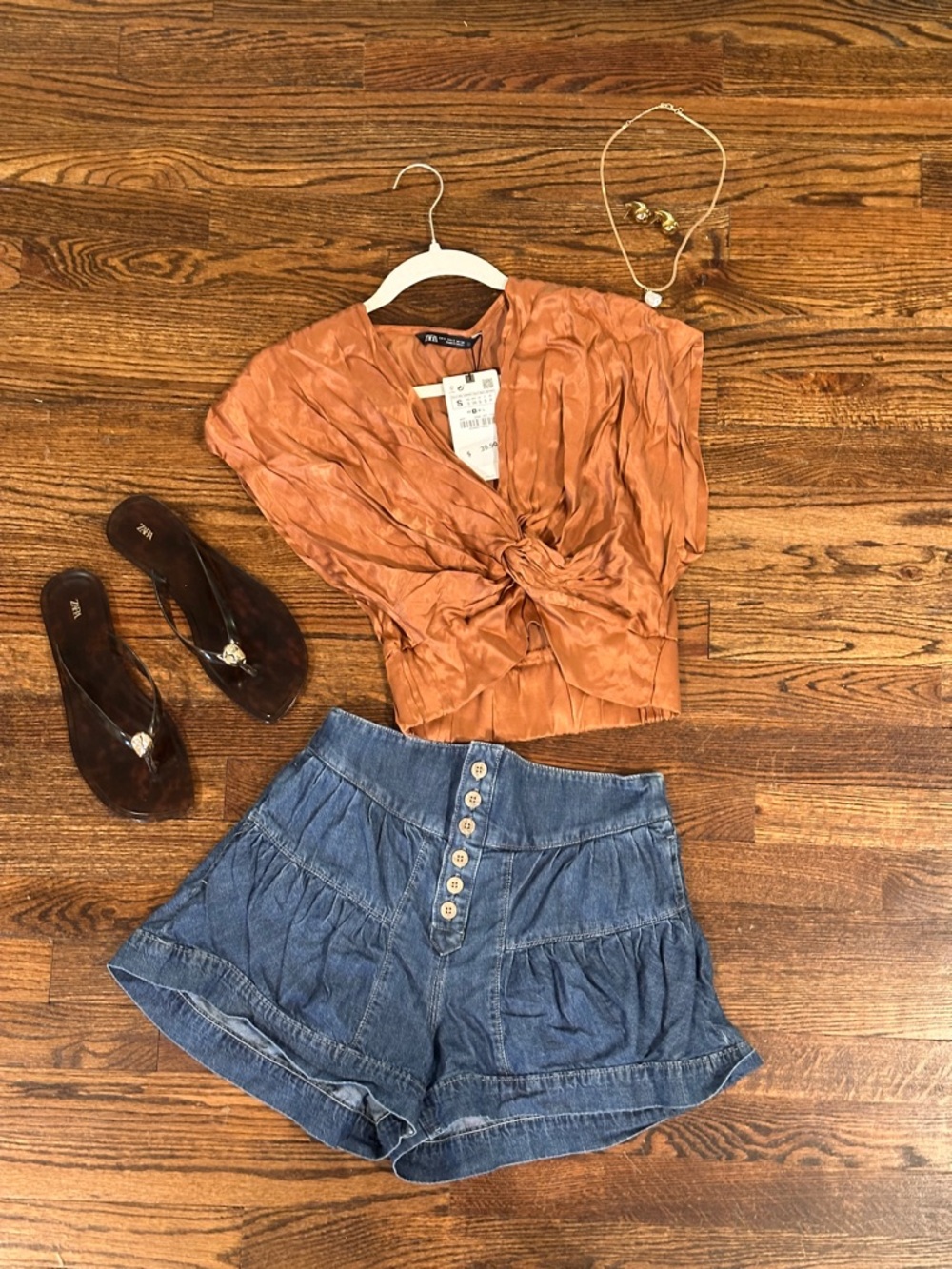 Zara Rust-Tone Knot Front Crop Top